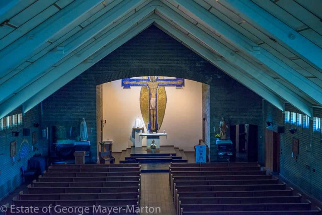 Photo: Interior of the Church of the Holy Rosary, Oldham as it stands now (Estate of G Mayer-Marton)