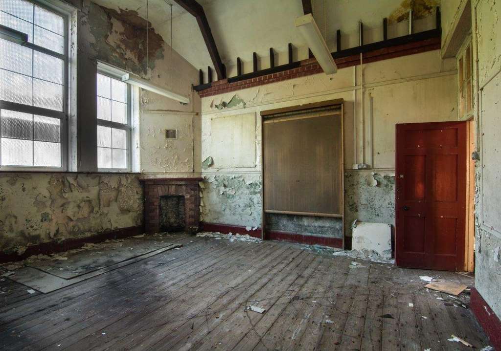 A surviving classroom still complete with original features