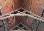 The beamed vault of the original School hall, still in tact